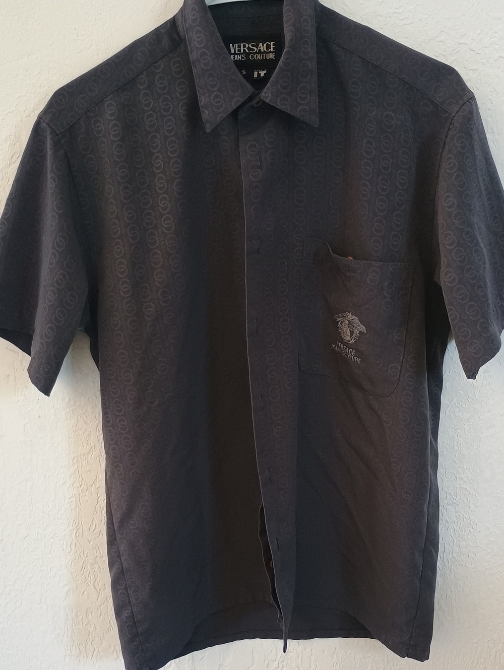 Versace Jeans Collection Men's Dark Charcoal Short-Sleeve Logo Button-Down Shirt